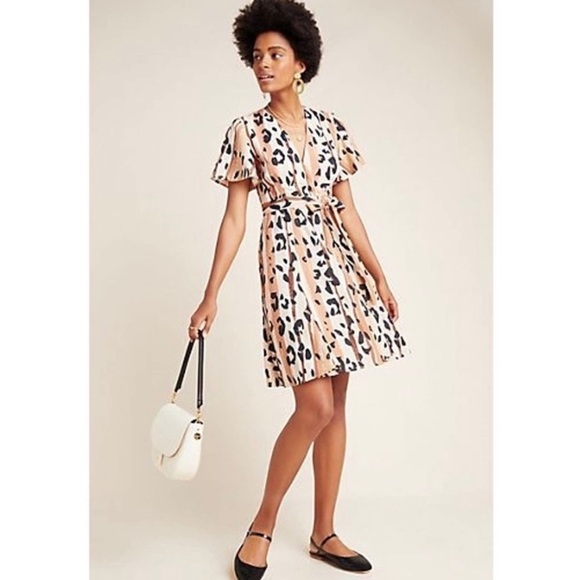 Anthropologie Hutch Blaise Leopard Print Wrap Dress Sz S PETITE - Picture 2 of 9